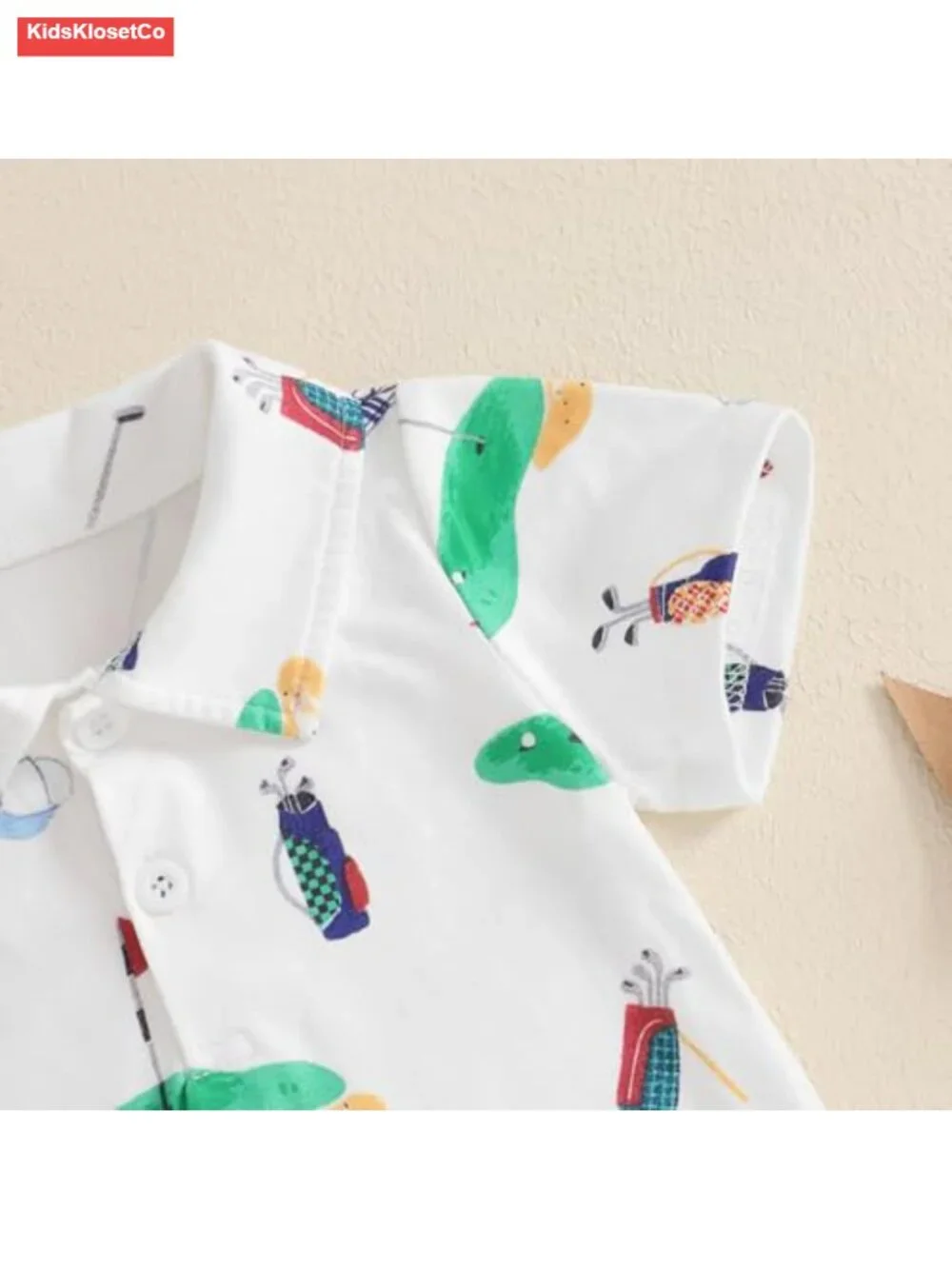 Newborn Baby Boy Golf Romper Short Sleeve Button Up Cotton Blend Jumpsuit - Picture 4 of 5